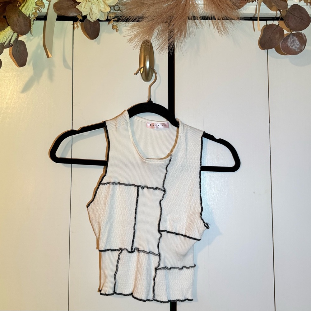 White Sleeveless Top with Black Trim